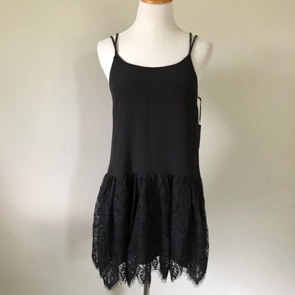 Lovers & Friends Black Lace Drop Hem Slip Dress - Picture 1 of 7